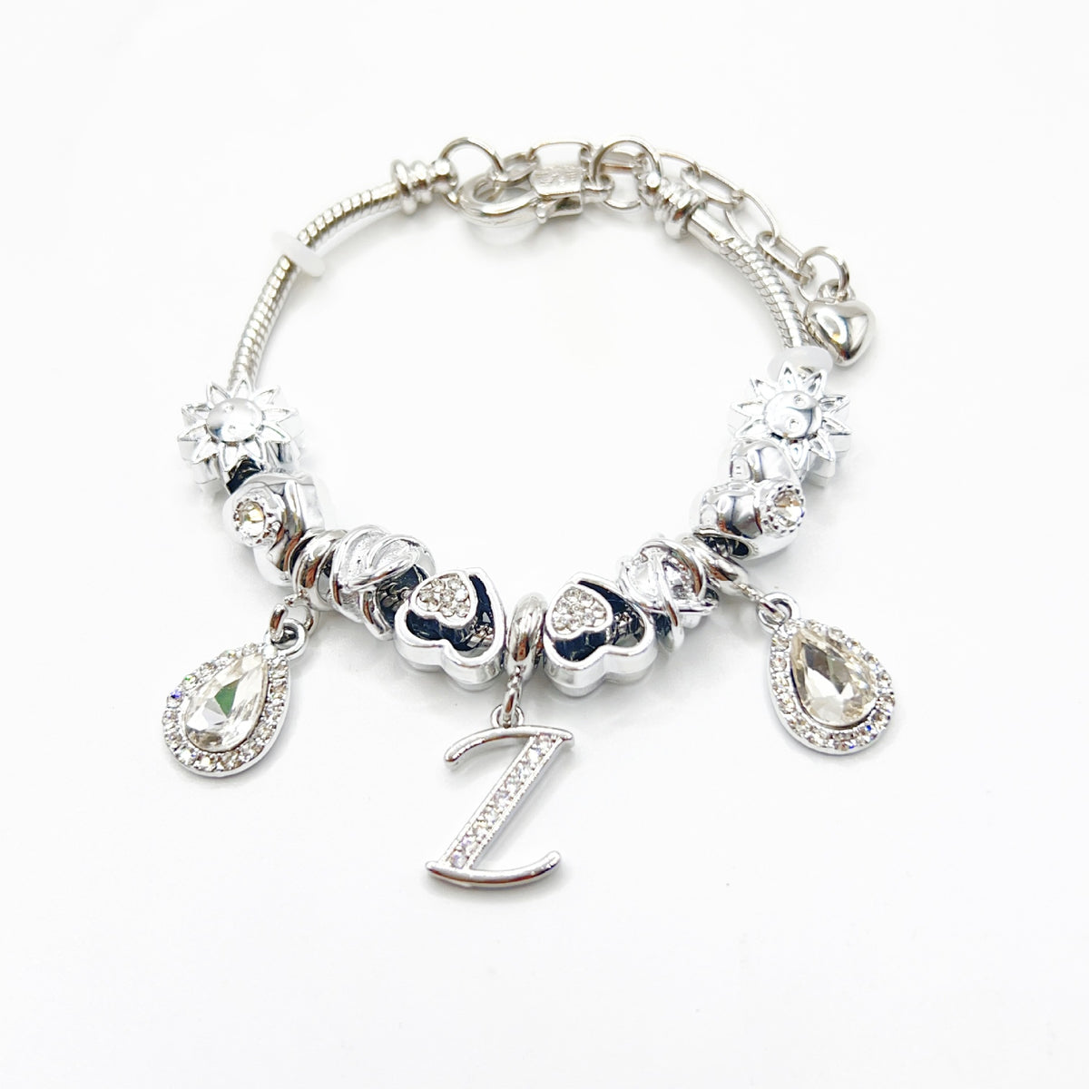 Gold Initial Letter Charm Bracelet with Sun & Crystal Accents
