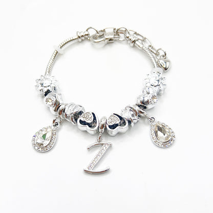 Gold Initial Letter Charm Bracelet with Sun & Crystal Accents