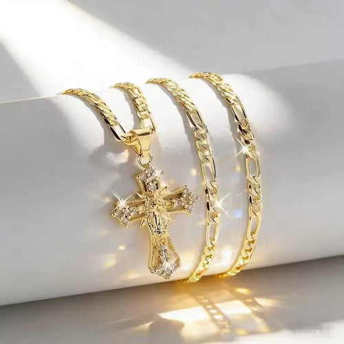 ✝️14K Gold-Plated CZ Cross Pendant Necklace