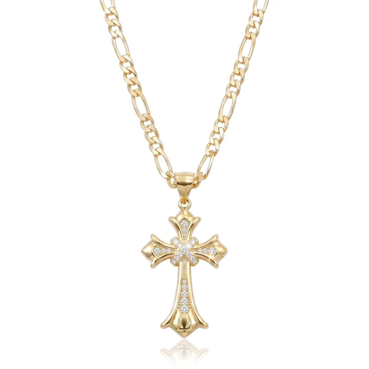 ✝️14K Gold-Plated CZ Cross Pendant Necklace