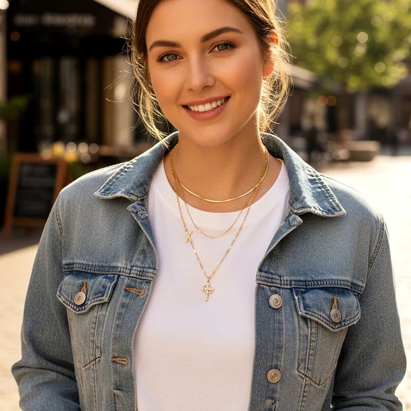 Crystal Initial Cross Necklace