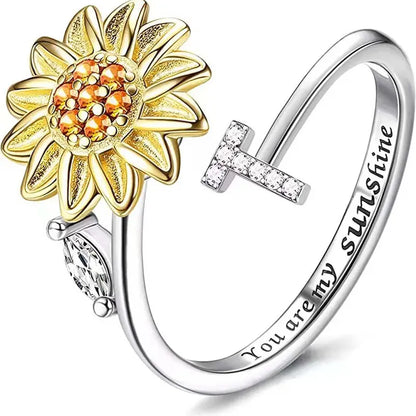 You Are My Sunshine Spinner Ring – Floral Gemstone A-Z Initial Ring