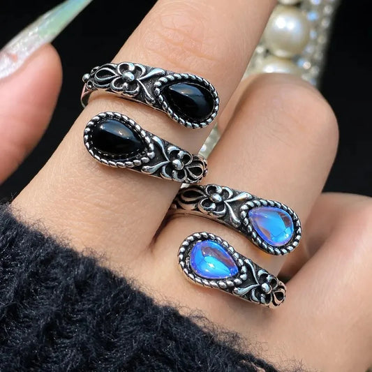 Moonstone Bloom Ring | Vintage Floral • Adjustable Open Band