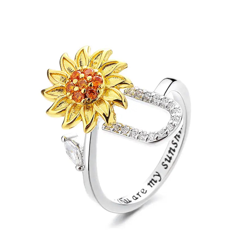 You Are My Sunshine Spinner Ring – Floral Gemstone A-Z Initial Ring