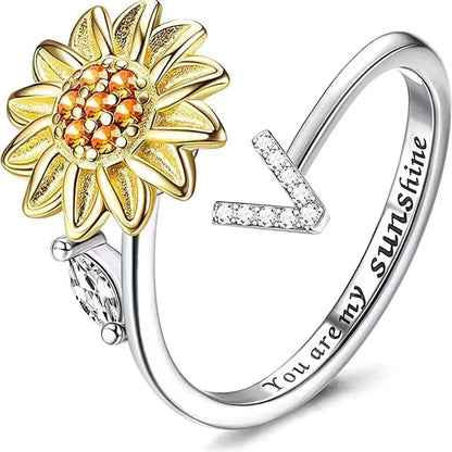 You Are My Sunshine Spinner Ring – Floral Gemstone A-Z Initial Ring