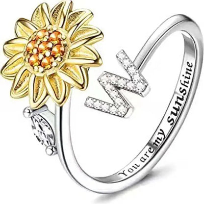 You Are My Sunshine Spinner Ring – Floral Gemstone A-Z Initial Ring