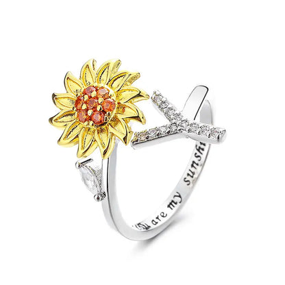 You Are My Sunshine Spinner Ring – Floral Gemstone A-Z Initial Ring