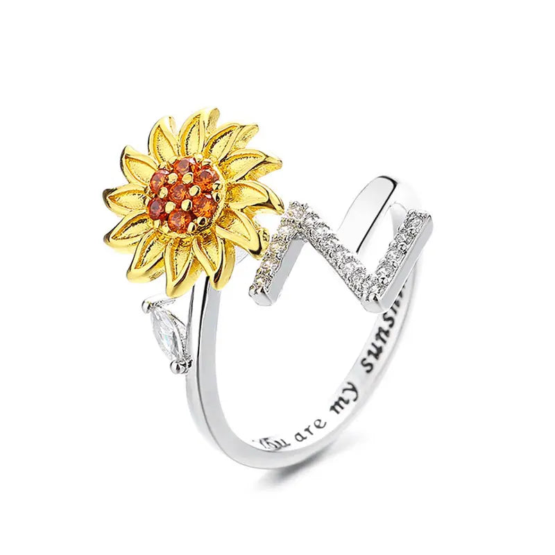 You Are My Sunshine Spinner Ring – Floral Gemstone A-Z Initial Ring
